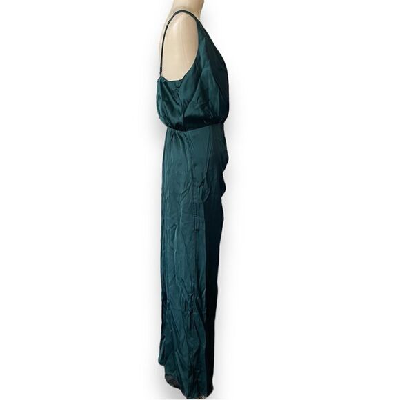 Abercrombie&Fitch TALL Green Satin Draped Wrap Midi Dress NWT - Picture 9 of 16